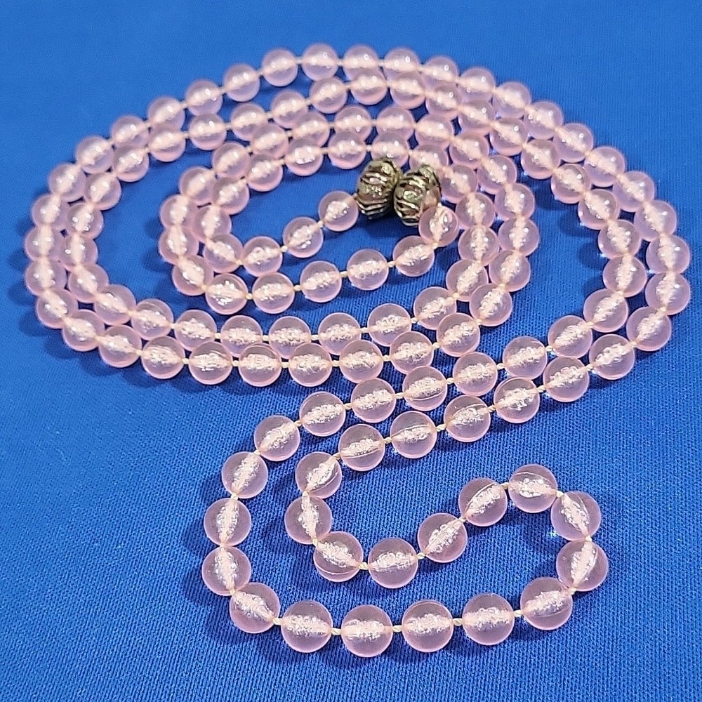 Vintage Beaded Necklace Pink Acrylic Translucent Long Drop‎ Barbiecore